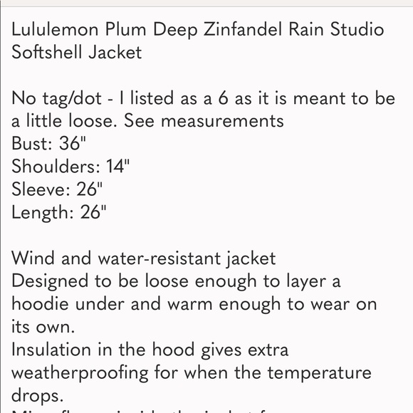 LULULEMON Studio Softshell Rain Jacket Plum Deep Zinfandel Purple - Picture 11 of 11